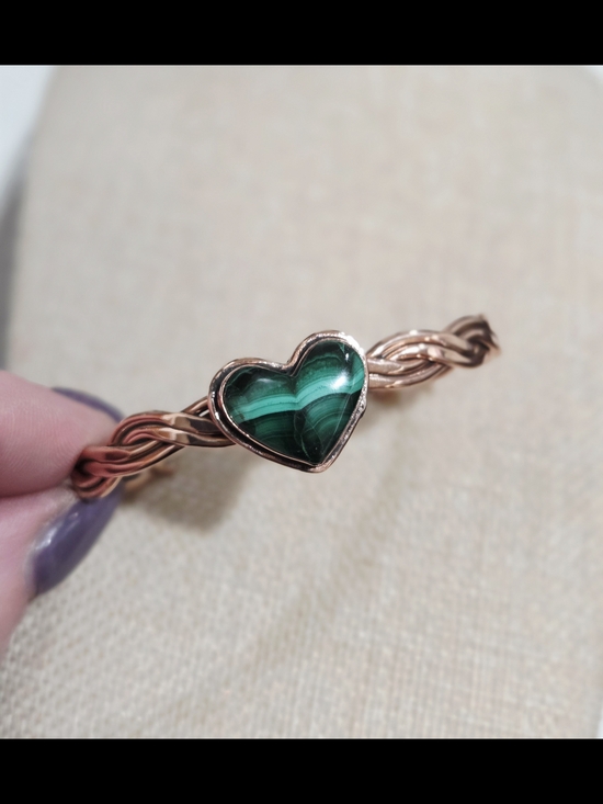 essie10 Jewelry - Solid Copper Stone Genuine Malachite Heart Bracelet -